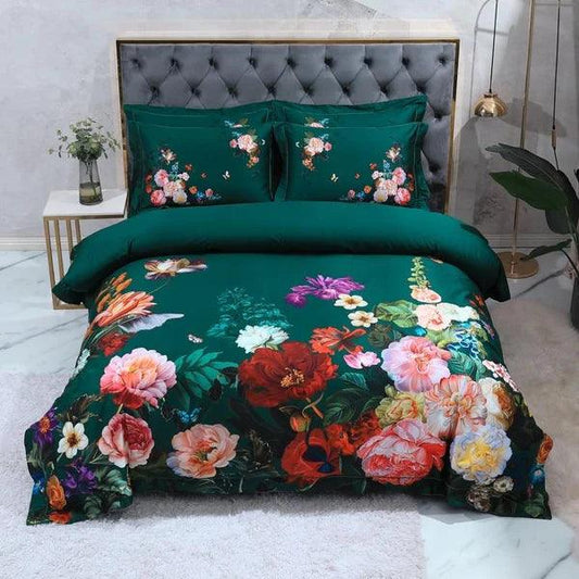 Blossom Emerald Flowers Duvet Cover Set - RefineLuxe